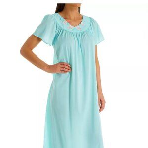 Women Shadowline Light SEAFOAM Nylon Embroidery Trim Nightgown LARGE USA